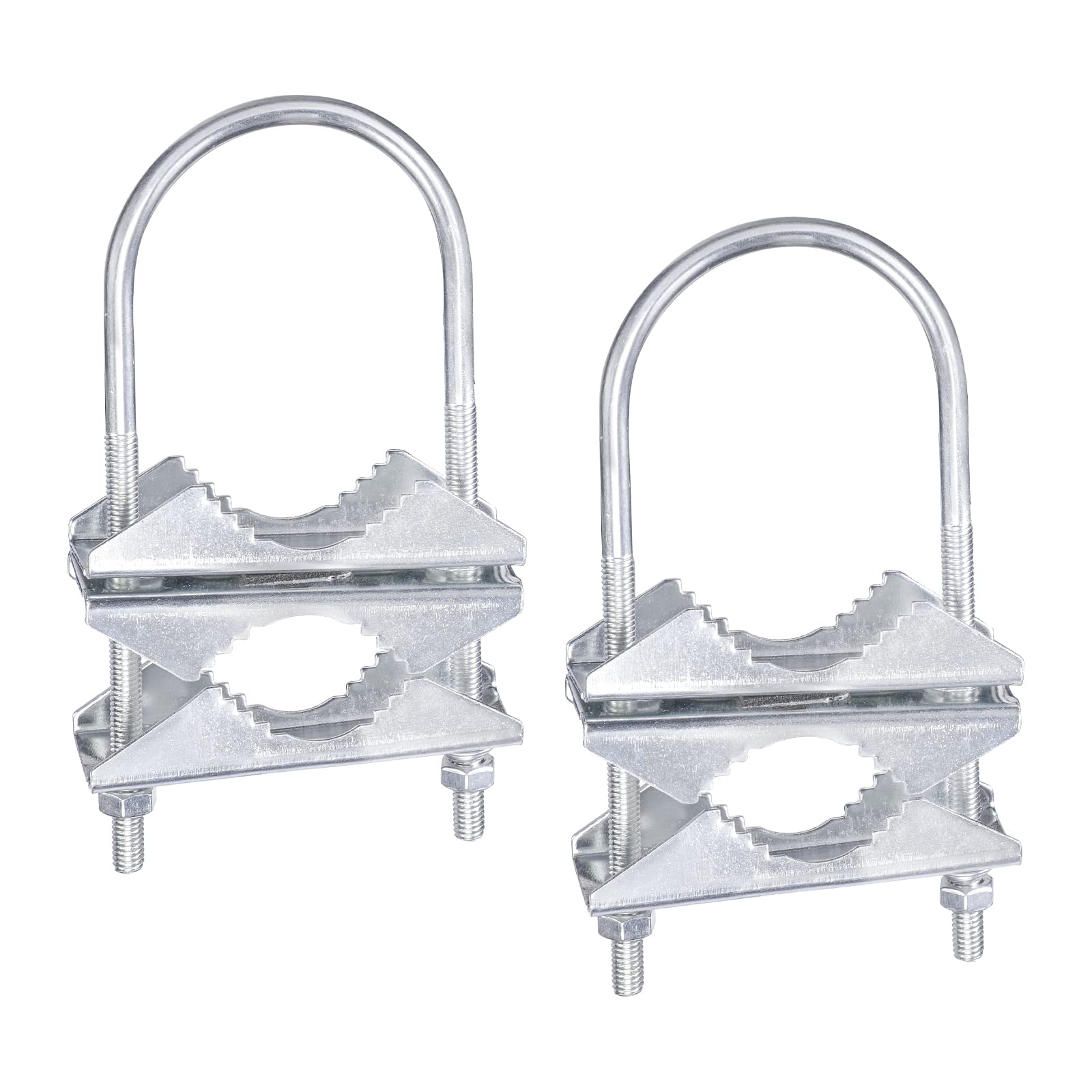 Eightwood Double Antenna Mast Clamp V Jaw Bracket with U Bolts | Mast to Mast Mounting Hardware Kit 2-Pack for Outdoor TV Antenna, CB Ham Antenna, Yagi WiFi Antenna