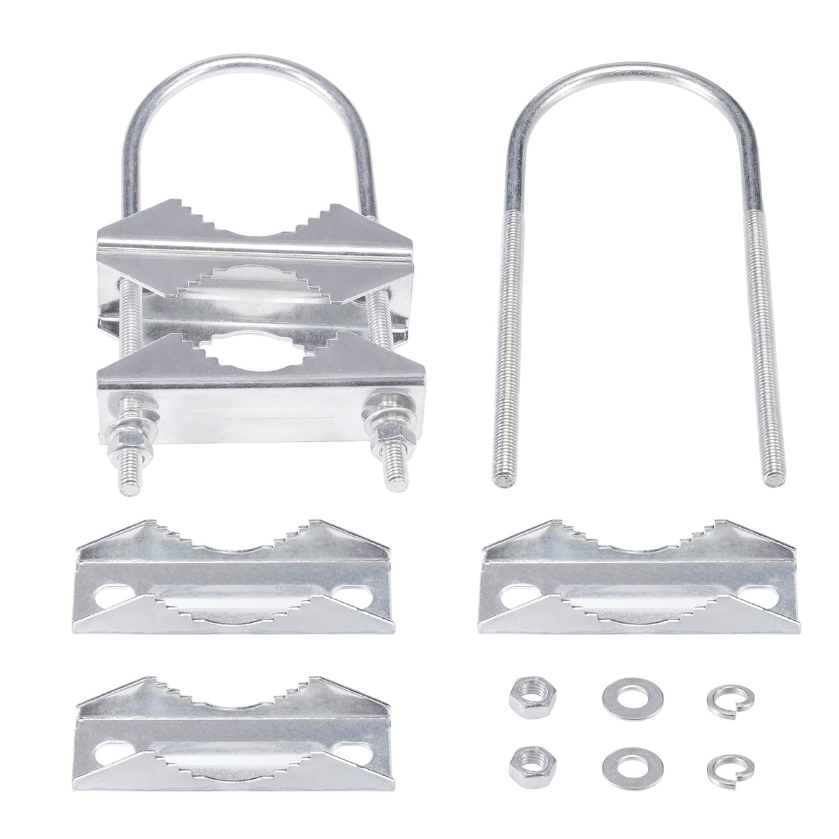 Eightwood Double Antenna Mast Clamp V Jaw Bracket with U Bolts | Mast to Mast Mounting Hardware Kit 2-Pack for Outdoor TV Antenna, CB Ham Antenna, Yagi WiFi Antenna