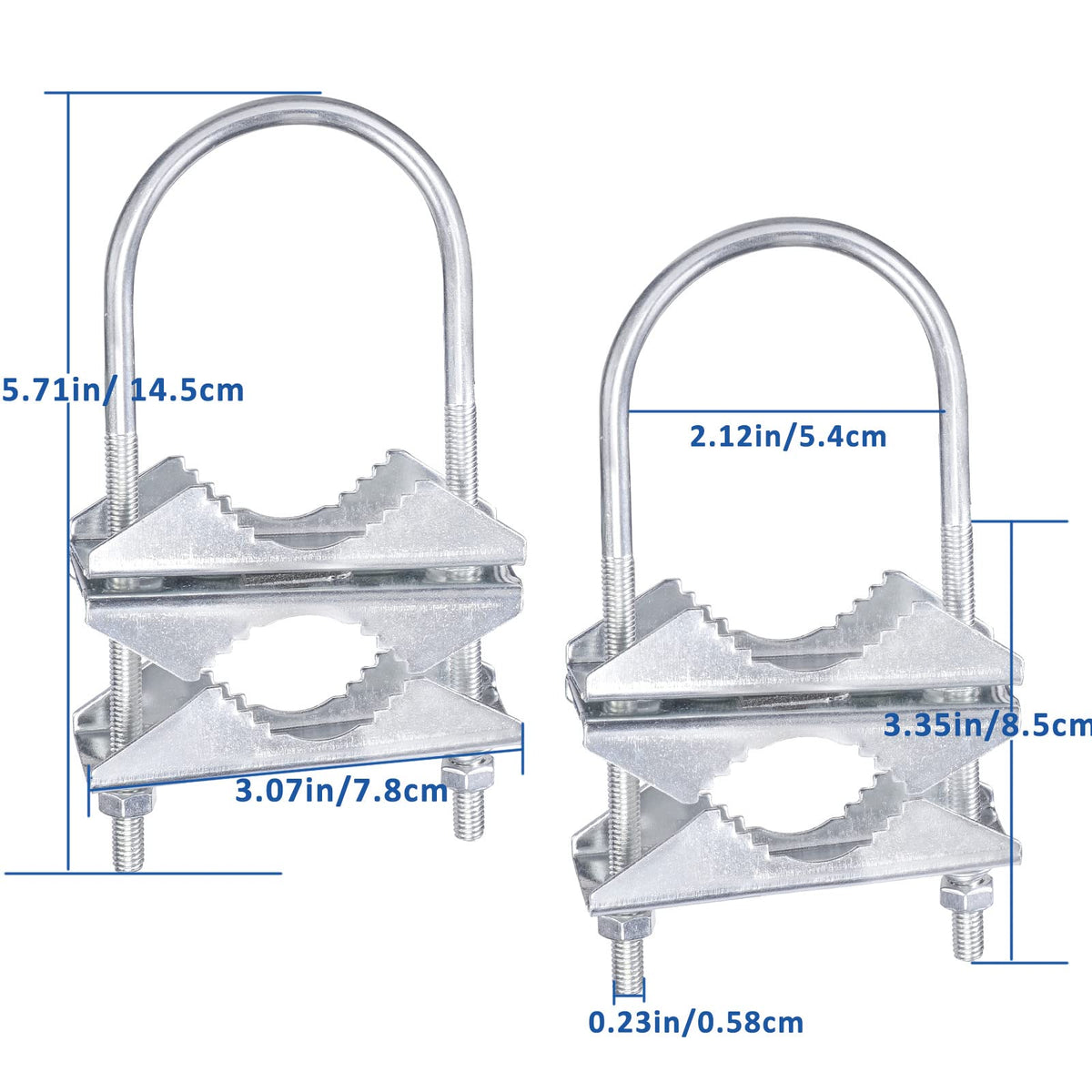 Eightwood Double Antenna Mast Clamp V Jaw Bracket with U Bolts | Mast to Mast Mounting Hardware Kit 2-Pack for Outdoor TV Antenna, CB Ham Antenna, Yagi WiFi Antenna