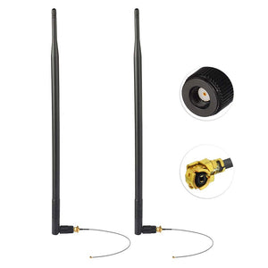 2 x 11dBi High Gain 2.4GHz Dual Band WiFi RP-SMA Antenna + 2 x 20cm U.FL/IPEX Cable for Wireless Routers Mini PCIe Cards Network PCI WiFi WAN Repeater etc