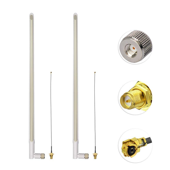 2 x 11dBi High Gain 2.4GHz Dual Band WiFi RP-SMA Antenna + 2 x 20cm U.fl/IPEX Cable for Wireless Routers Mini PCIe Cards Network PCI WiFi WAN Repeater etc