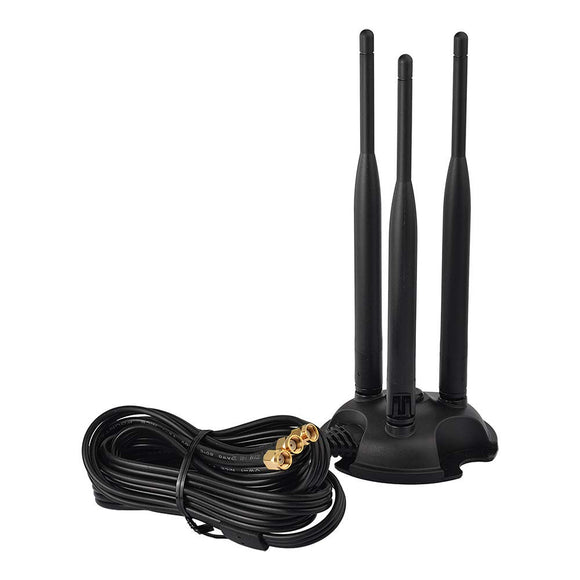 2.4GHz 5GHz Dual Band WiFi Antenna with 3 RP-SMA Male Connector Magetic Base for WiFi Wireless Router Mobile Hotspot PC Wireless Mini PCI Express WiFi Adapter PCI-E WiFi Card