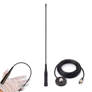 Dual Band VHF UHF 136-174MHz 400-480MHz Magnetic Base CB Radio Antenna,5m Cable PL-259 Male Soft Whip Antenna for Vehicle Car Truck SUV RV CB Ham Two Way Radio Amateur Radio Mobile Transceiver