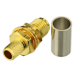 Reverse Polarity RP SMA Female Bulkhead Mount Crimp Solder Attachment 50 Ohm Gold Plated Copper Connector (10-Pack) Compatible with RG58 RG303 RG141 RG142 RG400 Low Loss 195 Coaxial Cable