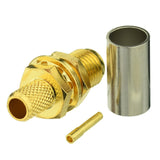 SMA Female Bulkhead Mount Crimp Solder Attachment 50 Ohm Gold Plated Copper Connector (10-Pack) Compatible with RG58 RG303 RG141 RG142 RG400 Low Loss 195 Coaxial Cable