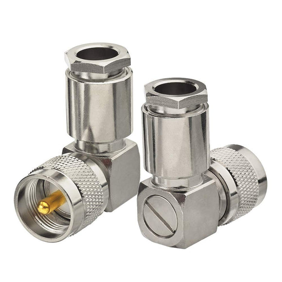 PL-259 Connectors Clamp PL259 UHF Plug Male RF Coax Connector 90 Degree for LMR400 Coaxial Cable 2Pcs