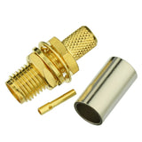 SMA Female Bulkhead Mount Crimp Solder Attachment 50 Ohm Gold Plated Copper Connector (10-Pack) Compatible with RG58 RG303 RG141 RG142 RG400 Low Loss 195 Coaxial Cable