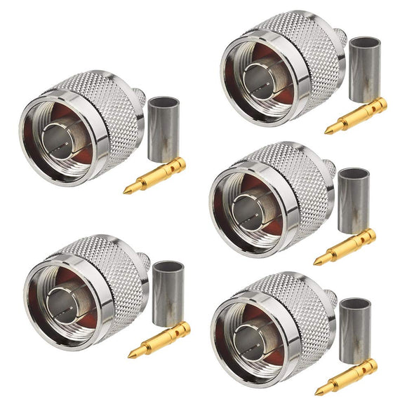 N Male Adapter Straight Crimp N Connector N Plug 5pcs for Wlan Antenna Cable LMR195 RG58 RG400 RG142 4G DTV Industrial 4G Router WiFi Router MULTIWAY