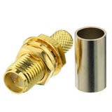 Reverse Polarity RP SMA Female Bulkhead Mount Crimp Solder Attachment 50 Ohm Gold Plated Copper Connector (10-Pack) Compatible with RG58 RG303 RG141 RG142 RG400 Low Loss 195 Coaxial Cable