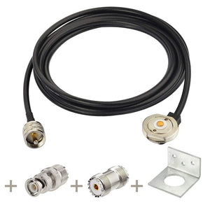 Nmo Antenna Mount to PL-259(UHF Male) Cable (RG58 3M) Extension Cable with L-Bracket + SO239 to BNC Adapter + SO239 Coupler for Yaesu Kenwood HYT Vertex Icom Trunk Mobile Radios 1PS