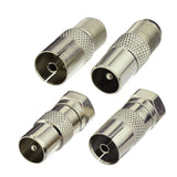 F Female/Male to TV Pal Male/Female RF Coaxial Adapter Connectors Kit 4 Pcs