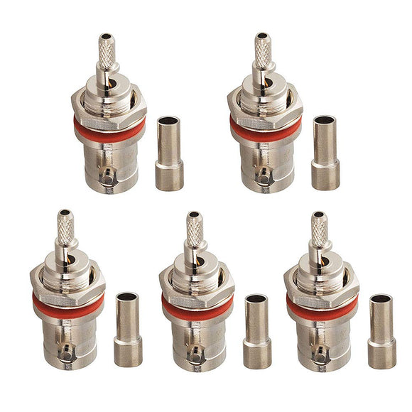 5pcs BNC Jack Female Straight Bulkhead with O-Ring Crimp RF Coaxial Connector for Coax Cable RG316 RG174 LMR100 for Antennas