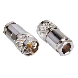 UHF PL-259 Male Plug Clamp Solder Attachment 50 Ohm Copper Connector (2-Pack) Compatible with RG213 RG214 RG8 RG9 RG11 RG225 RG393 RG144 RG216 RG215 Low Loss 400 Coaxial Cable CB Ham Radio