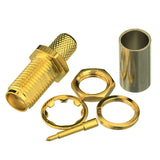 Reverse Polarity RP SMA Female Bulkhead Mount Crimp Solder Attachment 50 Ohm Gold Plated Copper Connector (10-Pack) Compatible with RG58 RG303 RG141 RG142 RG400 Low Loss 195 Coaxial Cable