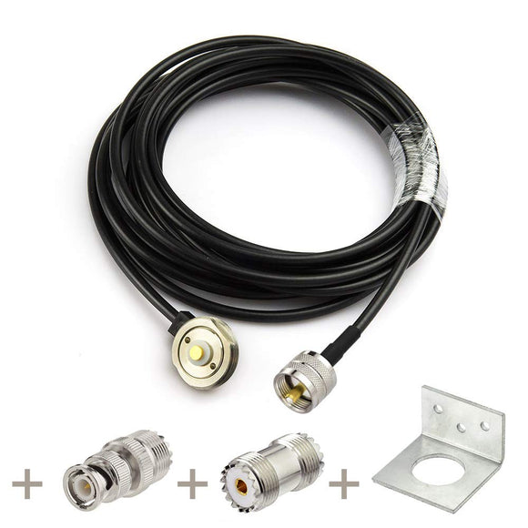 Nmo Antenna Mount to PL-259(UHF Male) Cable (RG58 5M) Extension Cable with L-Bracket + SO239 to BNC Adapter + SO239 Coupler for Yaesu Kenwood HYT Vertex Icom Trunk Mobile Radios 1PS