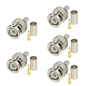 BNC Male Adapter Straight Crimp BNC Connector 5pcs for CB Radio CB Antenna CCTV Handheld Radio Cable LMR195 RG58 RG142 Audio HD Video Cameras Recorder VHF