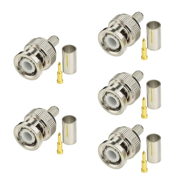 BNC Male Adapter Straight Crimp BNC Connector 5pcs for CB Radio CB Antenna CCTV Handheld Radio Cable LMR195 RG58 RG142 Audio HD Video Cameras Recorder VHF