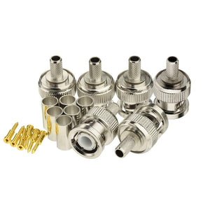 BNC Male Crimp Solder Attachment 50 Ohm Copper Coaxial Connector (6-Pack) Compatible with RG58 RG303 RG141 RG142 RG400 Low Loss 195 Coaxial Cable