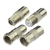 F Female/Male to TV Pal Male/Female RF Coaxial Adapter Connectors Kit 4 Pcs