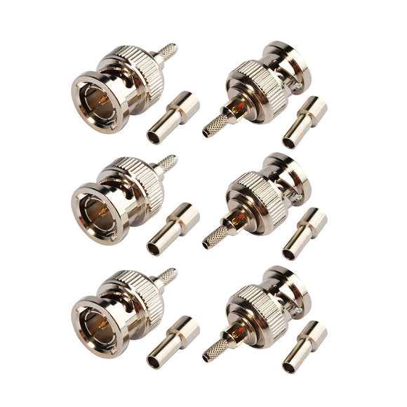 BNC Male Crimp Solder Attachment 75 Ohm Copper SDI Connector (6-Pack) for RG179 RG187 Coaxial Cable HD SDI 3G SDI 4K Vedio Recorder Converter Broadcast Router Gateway Hub Camera Monitor